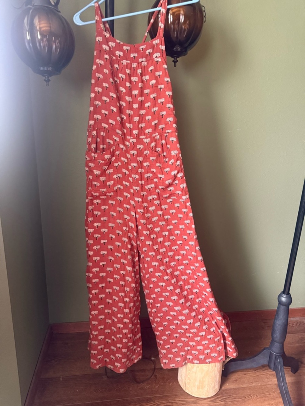 NATURAL LIFE Rust Red Printed Wide-Leg Romper with Pockets